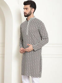 SOJANYA Ethnic Motifs Embroidered Mandarin Collar Pure Cotton Straight Kurta