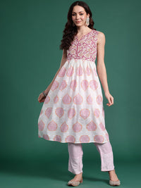 Indo Era Women Floral Printed Pure Cotton Anarkali Kurta