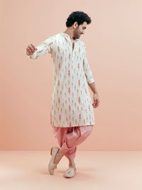KISAH Men Cream-Coloured & Pink Floral Kurta