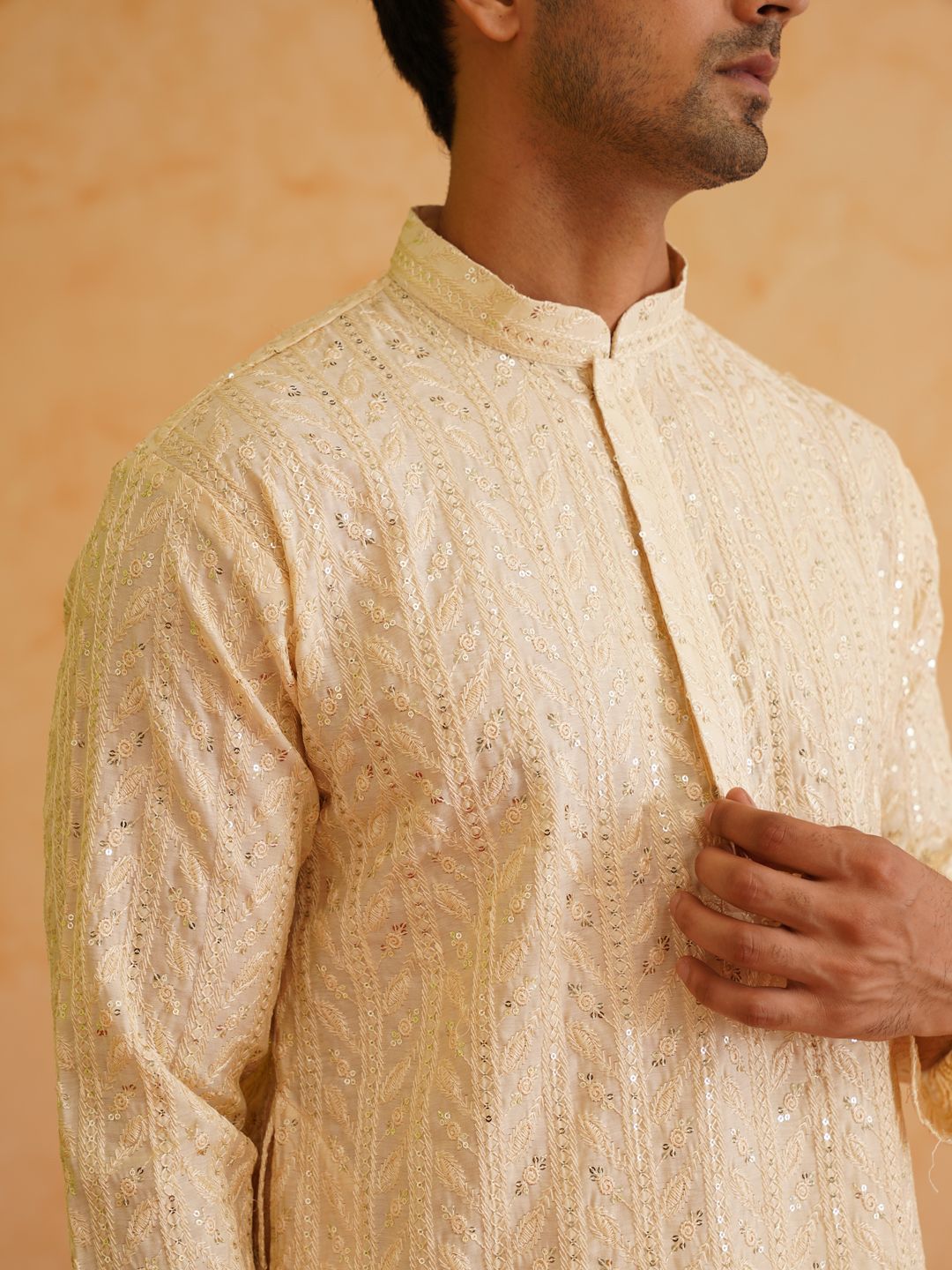 SOJANYA LUXE Floral Embroidered Regular Sequinned Kurta with Pyjamas