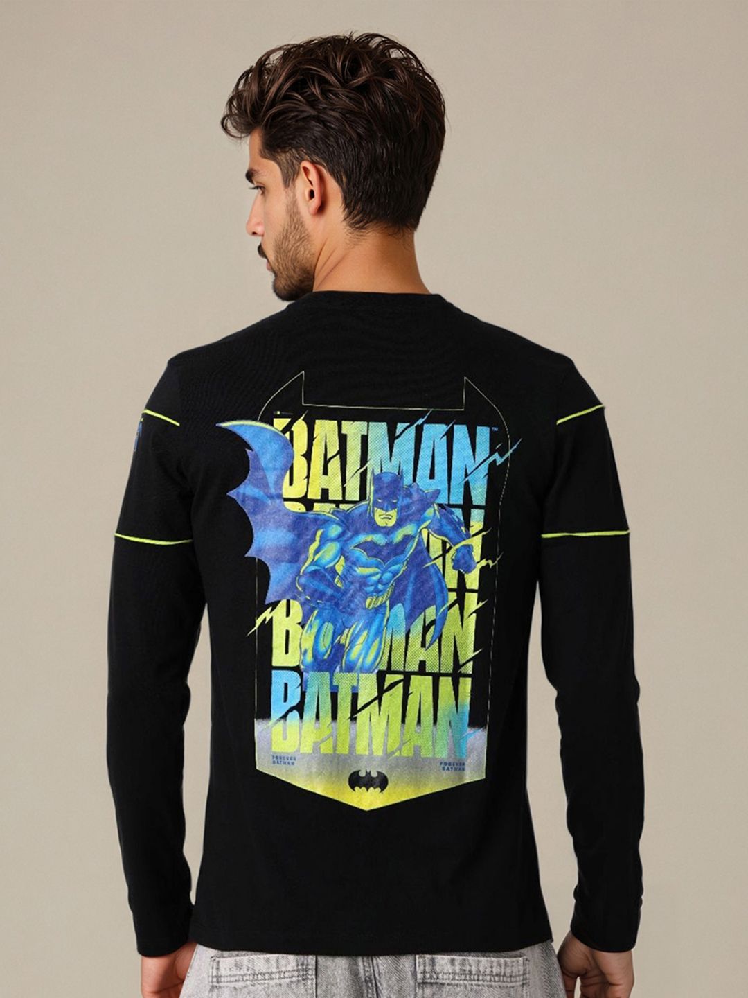 The Indian Garage Co Men Batman Graphic Printed Round Neck Cotton Slim Fit T-shirt