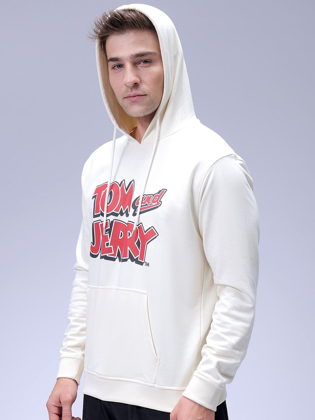 The Indian Garage Co Men Regular Fit Tom & Jerry Printed Overhead Hooded Sweatshirt