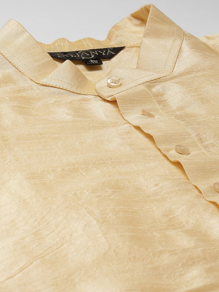 SOJANYA Men Cream-Coloured Solid Kurta with Churidar & Ethnic Jacket