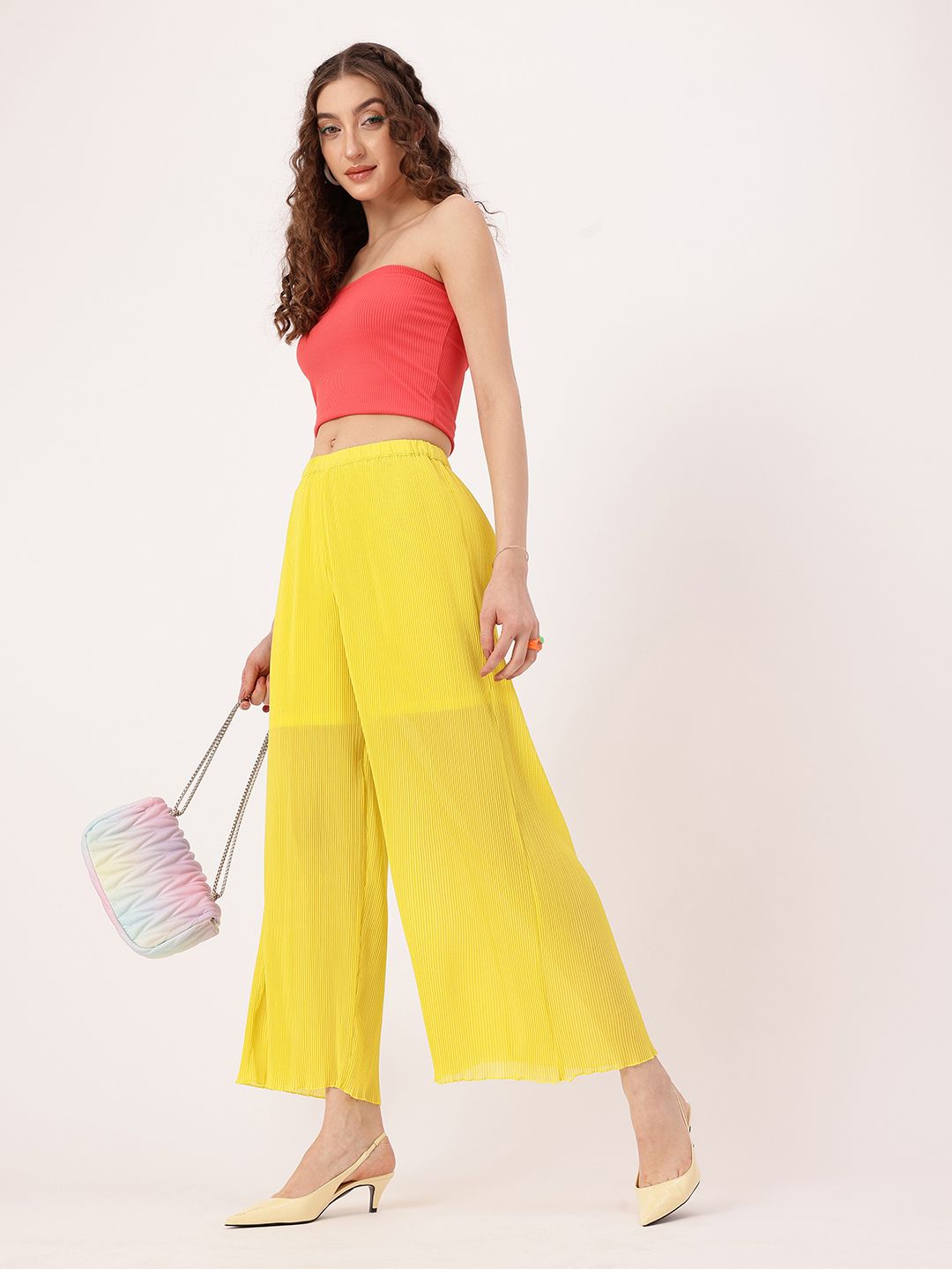 DressBerry Women Delicate Accordion Pleats Wide Leg Trousers
