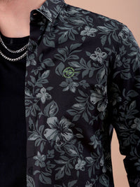 The Indian Garage Co Men Black & Grey Slim Fit Floral Printed Casual Shirt