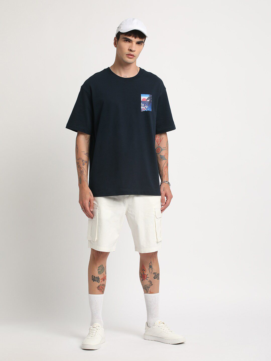THE BEAR HOUSE Graphic Printed Round Neck Oversized Cotton T-shirt