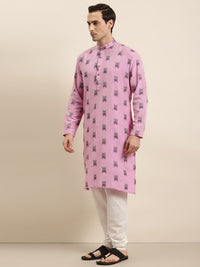 Sojanya Men Pink & Black Geometric Ikkat Cotton Kurta