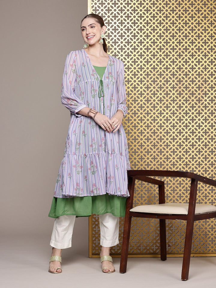 House of Pataudi Shoulder Straps Jashn Kurta With Longline Shrug