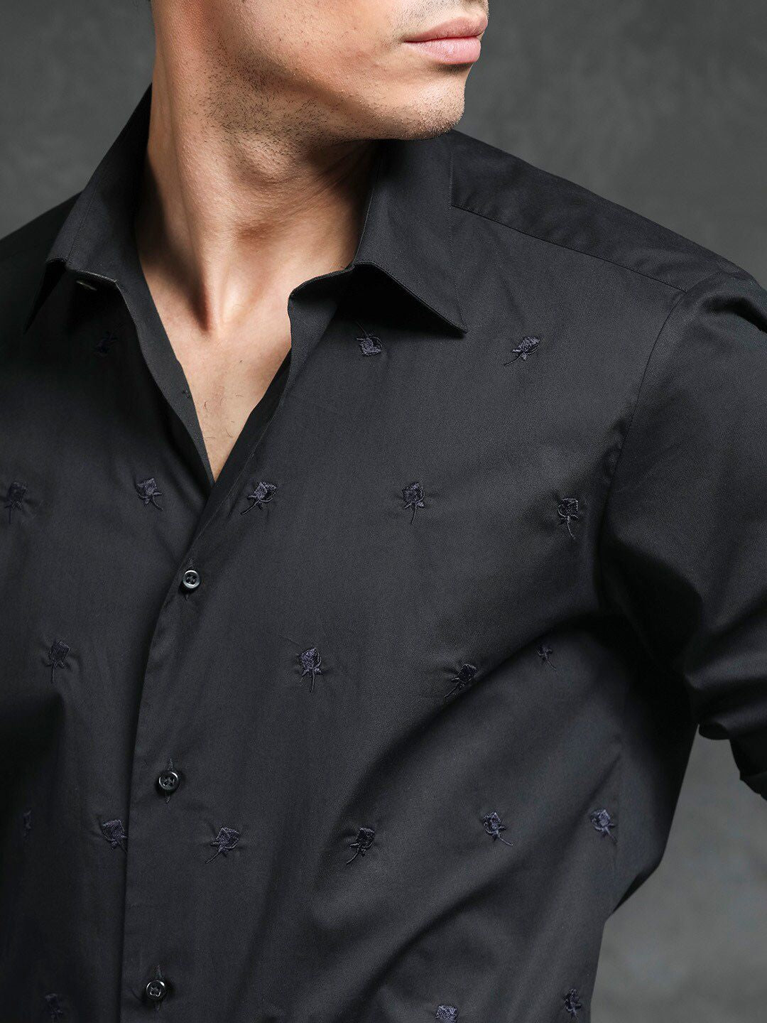 RARE RABBIT Men Roser Slim Fit Embroidered Cotton Shirt