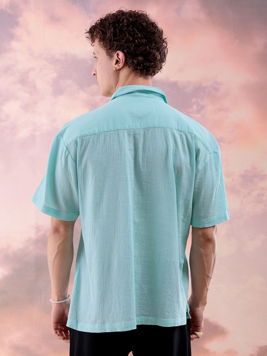 The Indian Garage Co Men Relaxed Fit Textured  Resortwear Kurta Shirt