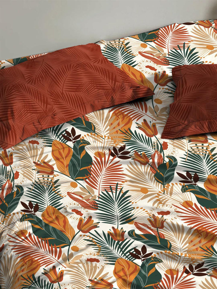 MYTRIDENT Urban Comfort White Floral Cotton 144 TC Queen Bedsheet with 2 Pillow Covers