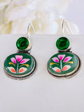 Priyaasi Silver Plated Emarld Stone Studded Oxidized Drop Earrings