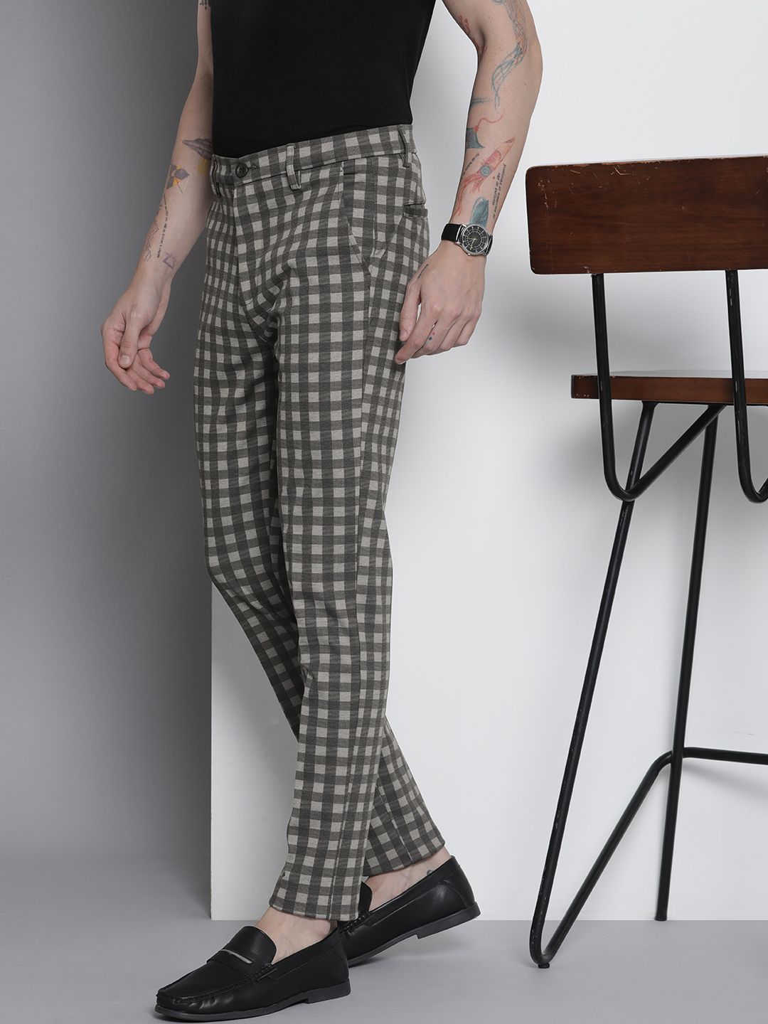 The Indian Garage Co. X Luxe Men Checked Slim Fit Trousers