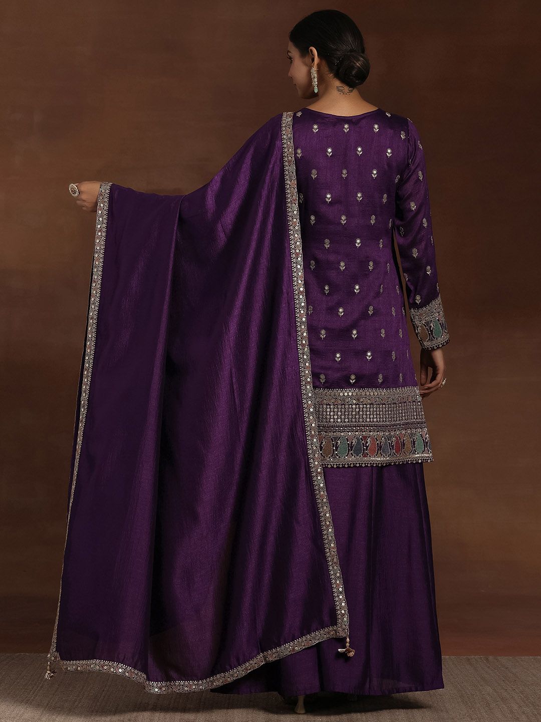 Libas Ethnic Motifs Embroidered Sequinned Kurta With Palazzos & Dupatta