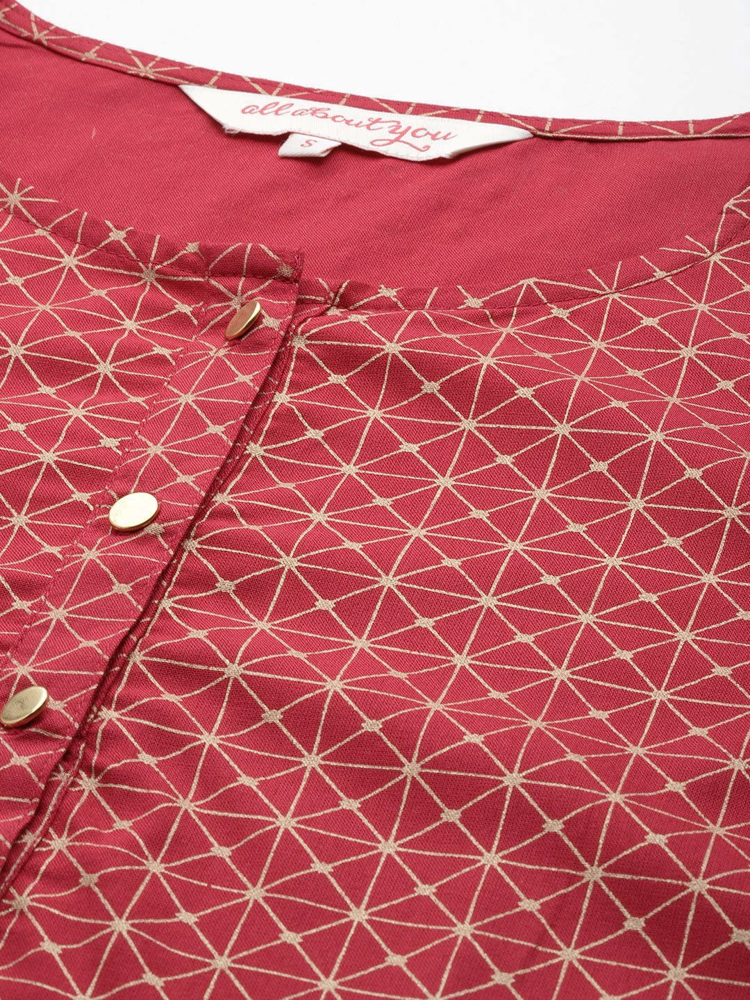 all about you Women Maroon Ethnic Motifs Printed Regular Kurta with Trousers