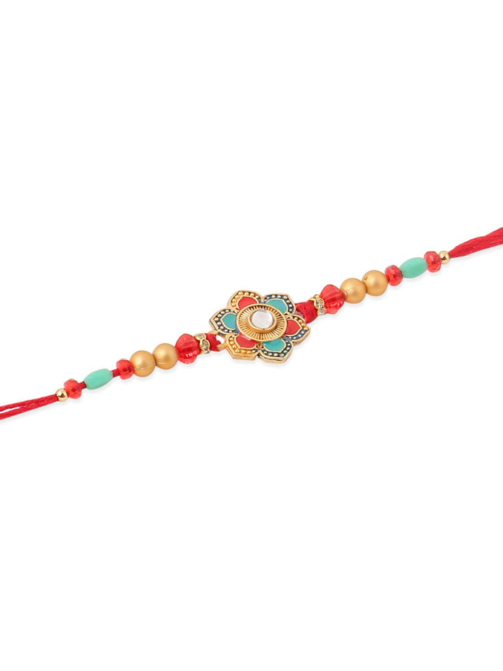 NVR Unisex Set of 2 Artificial Stones & Beads Thread Rakhi With Roli Chawal Chandan Mishri
