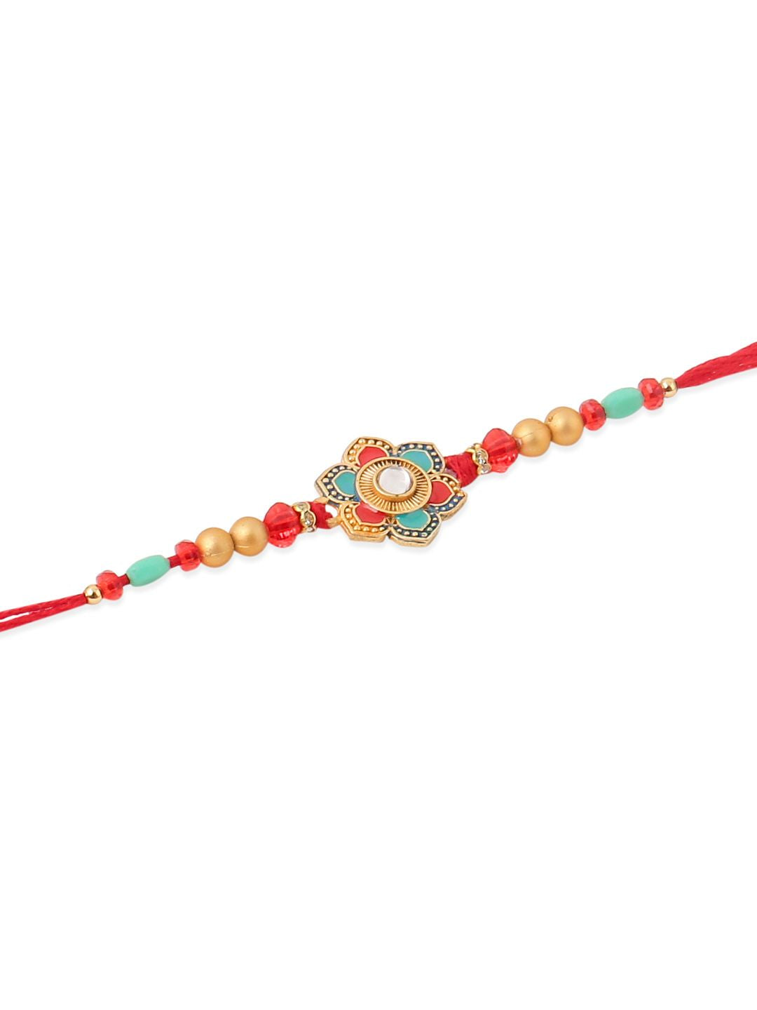 NVR Unisex Set of 2 Artificial Stones & Beads Thread Rakhi With Roli Chawal Chandan Mishri