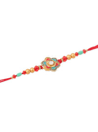 NVR Unisex Set of 2 Artificial Stones & Beads Thread Rakhi With Roli Chawal Chandan Mishri