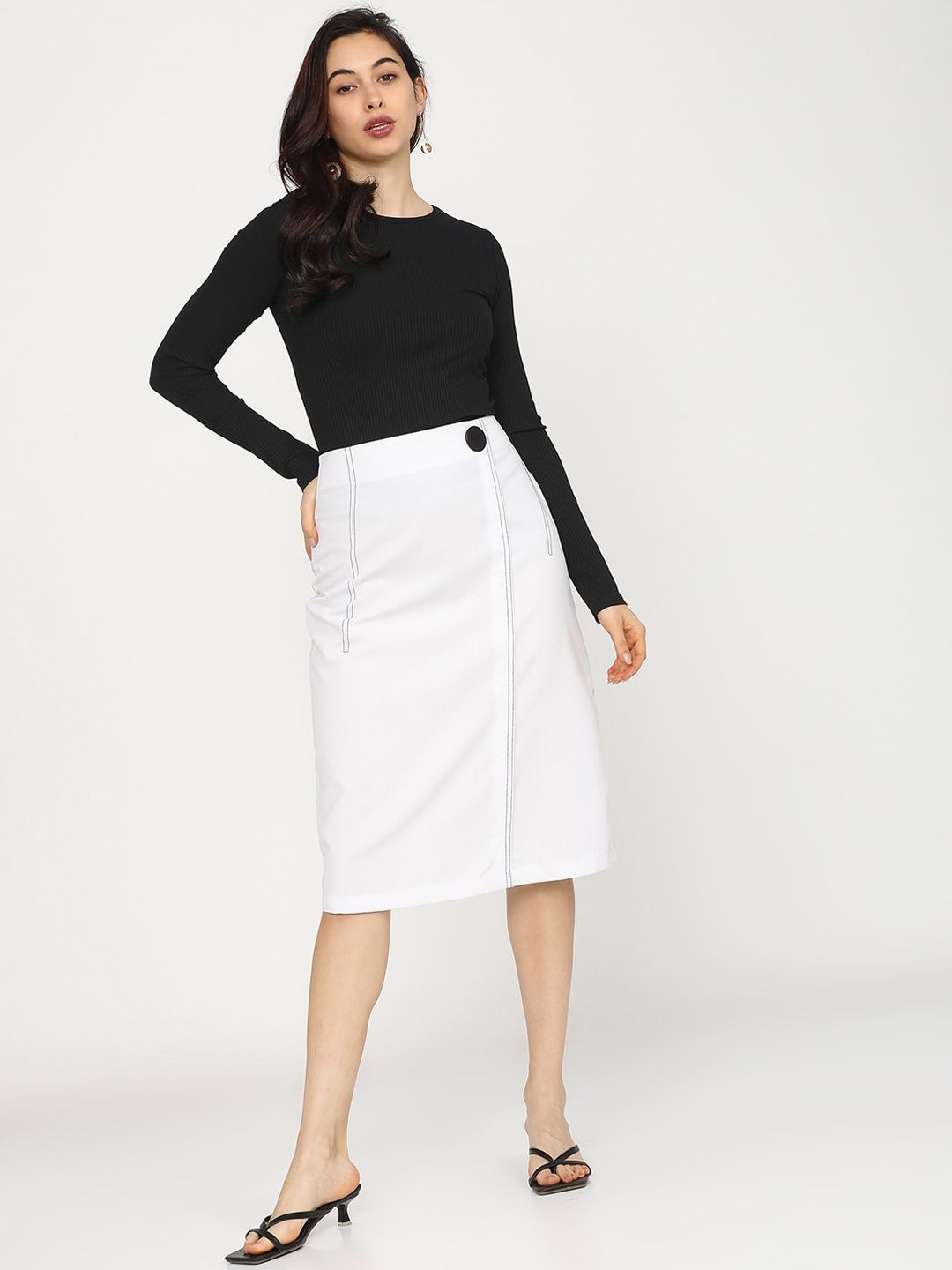 CHIC BY TOKYO TALKIES Women White Solid Overlapped A-Line Skirt