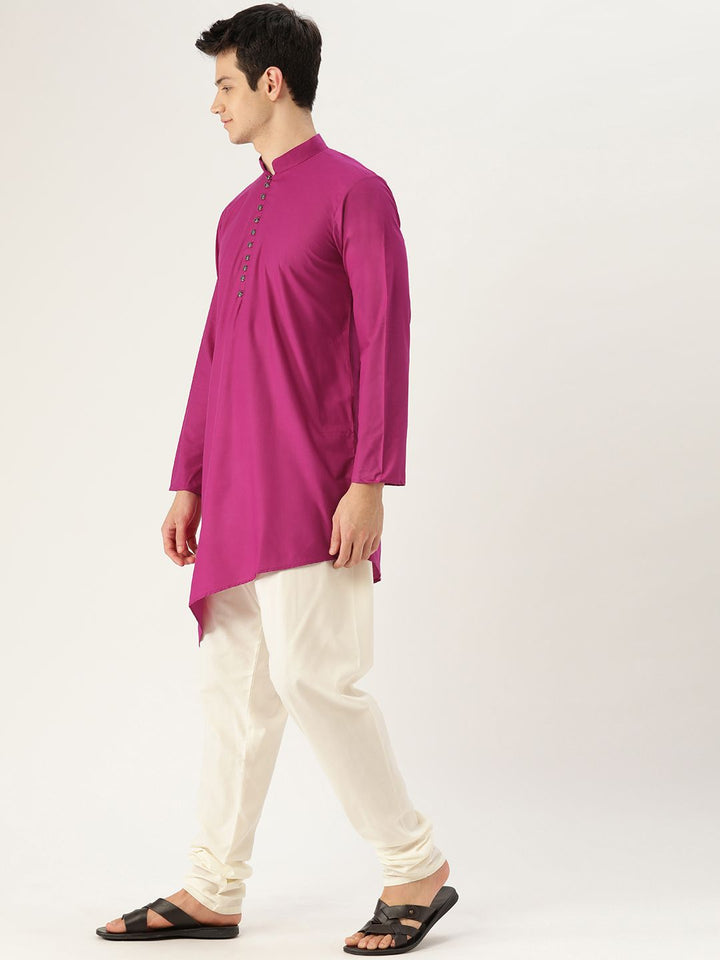 SOJANYA Lelaki Pink Solid Asymmetric Straight Kurta