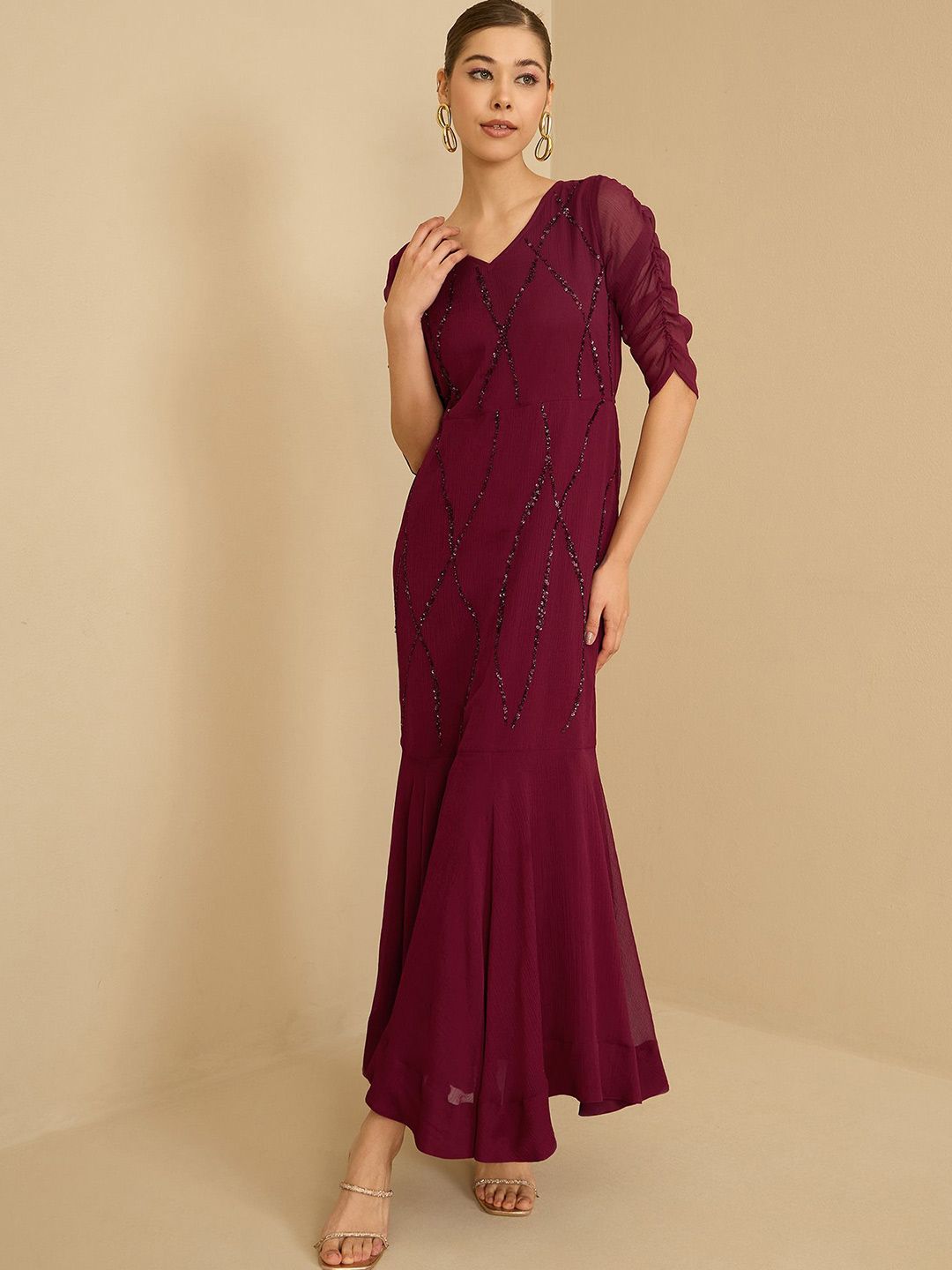 Antheaa Chiffon Embellished Maxi Dress