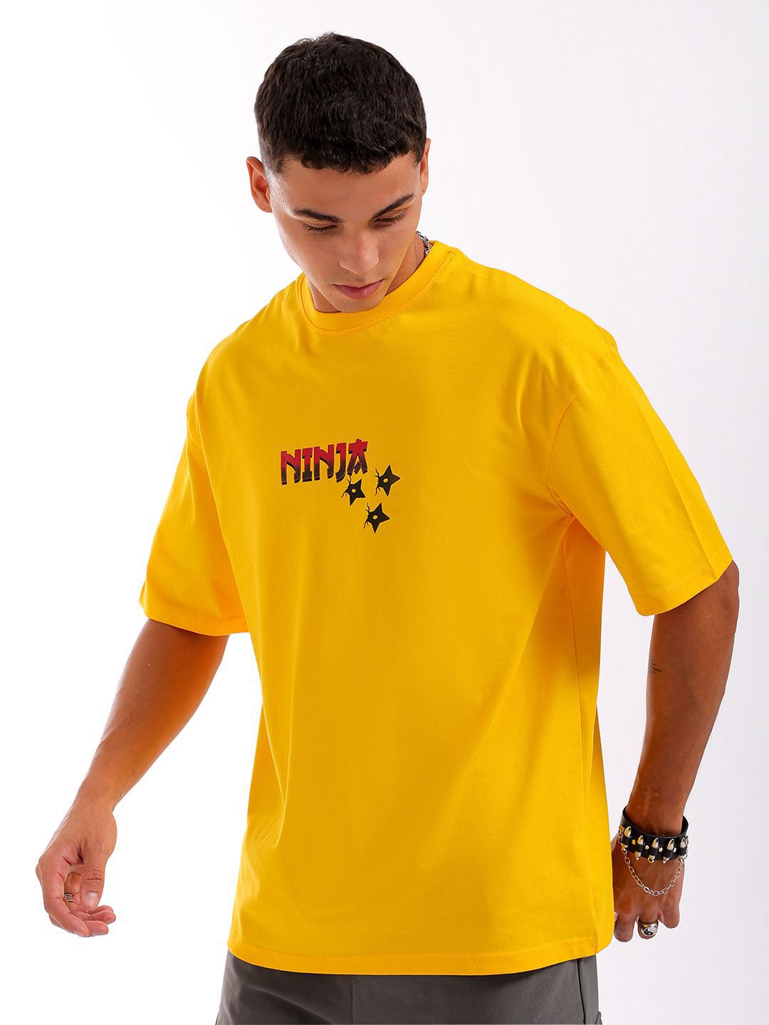 The Indian Garage Co Men Back Printed Round Neck Boxy Oversized T-shirt