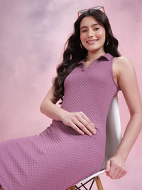 DressBerry Textured Spread Collar Sleeveless Shift Dress