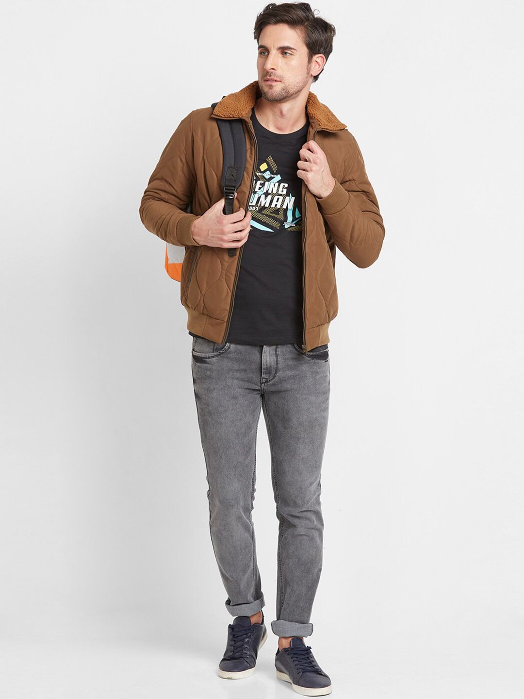 Being Human Spread Collar Faux Fur Trim Quilted Jacket