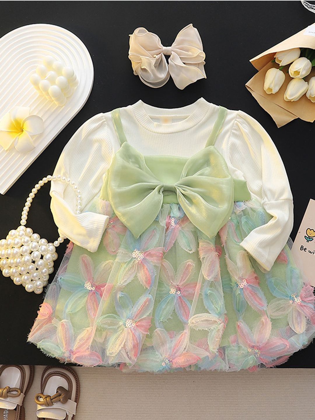 YK Girls Floral Fit & Flare Dress