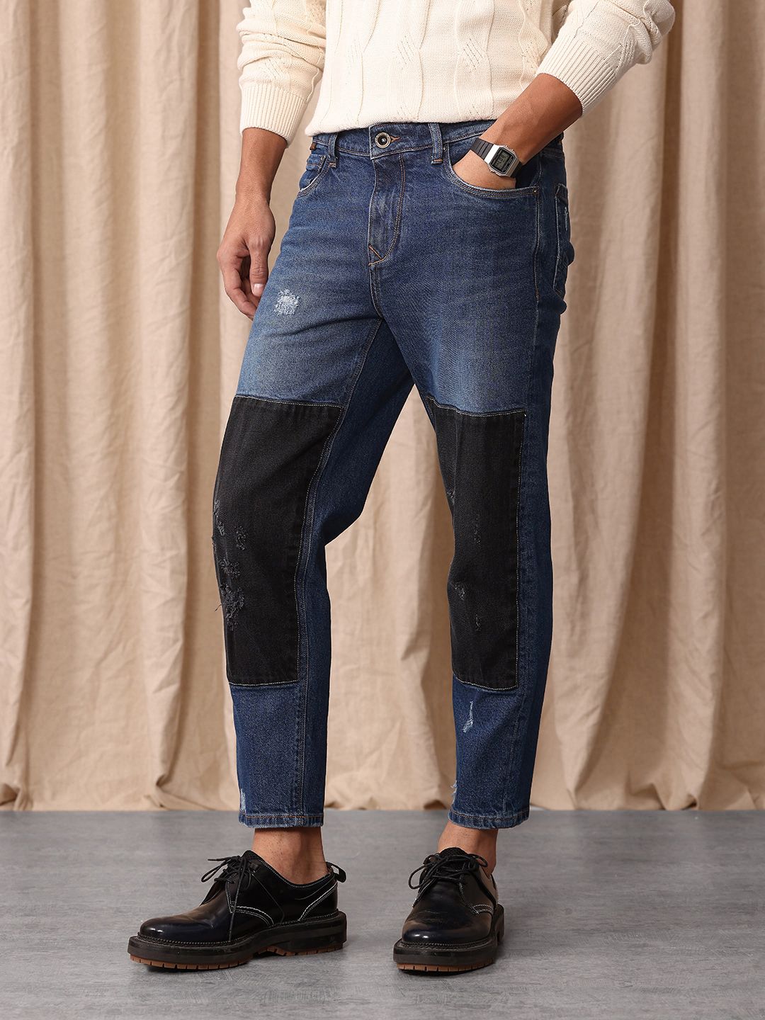 Mr Bowerbird Men Tapered Cropped Mildly Distressed Light Fade Stretchable Jeans