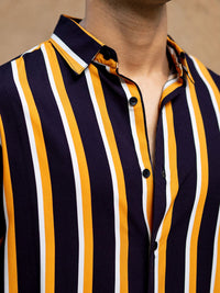 Powerlook Men Vertical Striped Spread Collar Casual Shirt