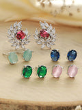 Priyaasi Set OF 5 Silver-Plated Contemporary Studs Earrings