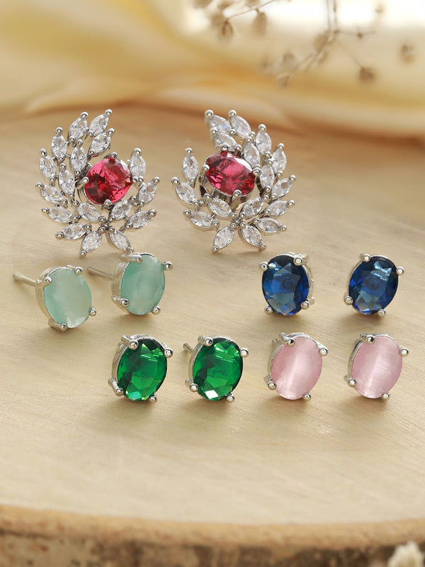 Priyaasi set 5 anting-anting kancing kontemporari perak