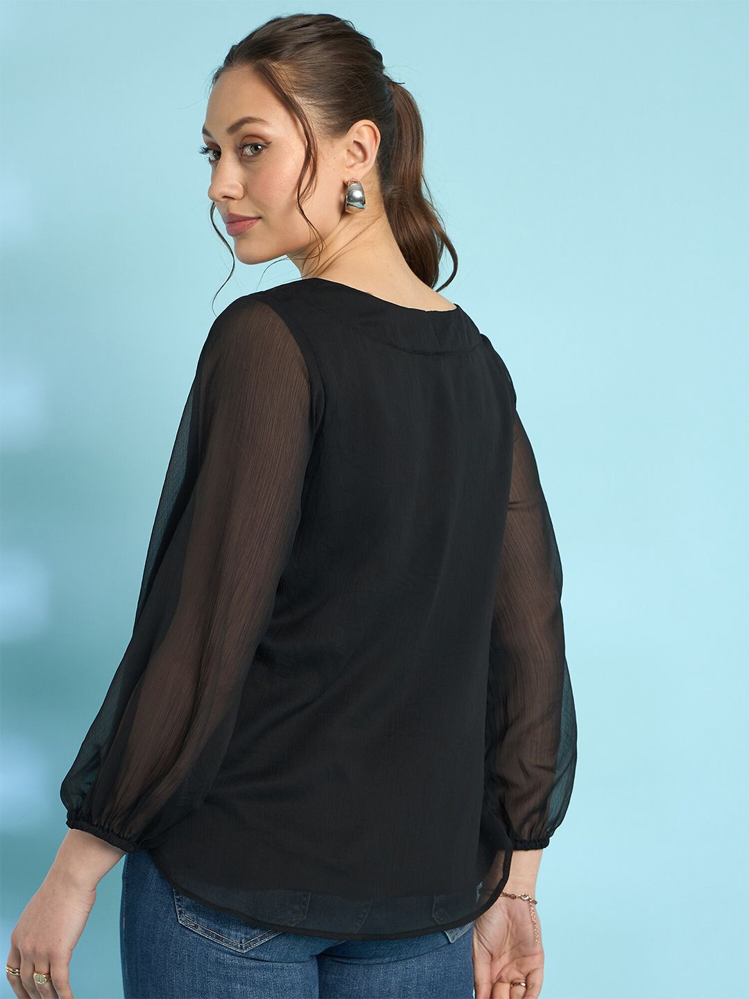 Antheaa Embroidered Chiffon Top