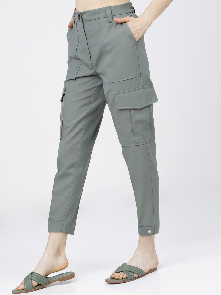 Tokyo Talkies Women Mint Green Tapered Fit Cargos Trousers