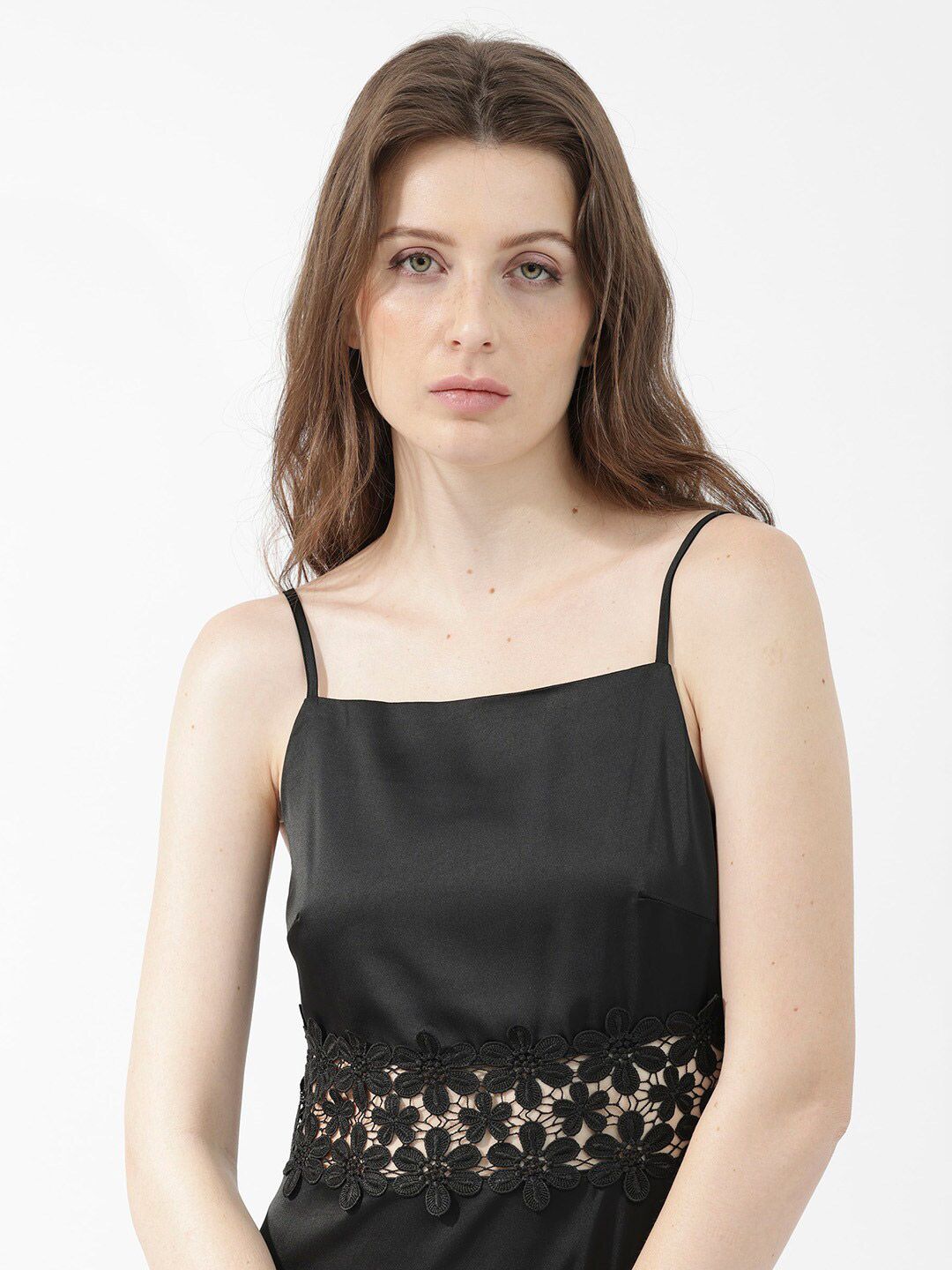 RAREISM Shoulder Straps Lace Inserts Fit & Flare Midi Dress