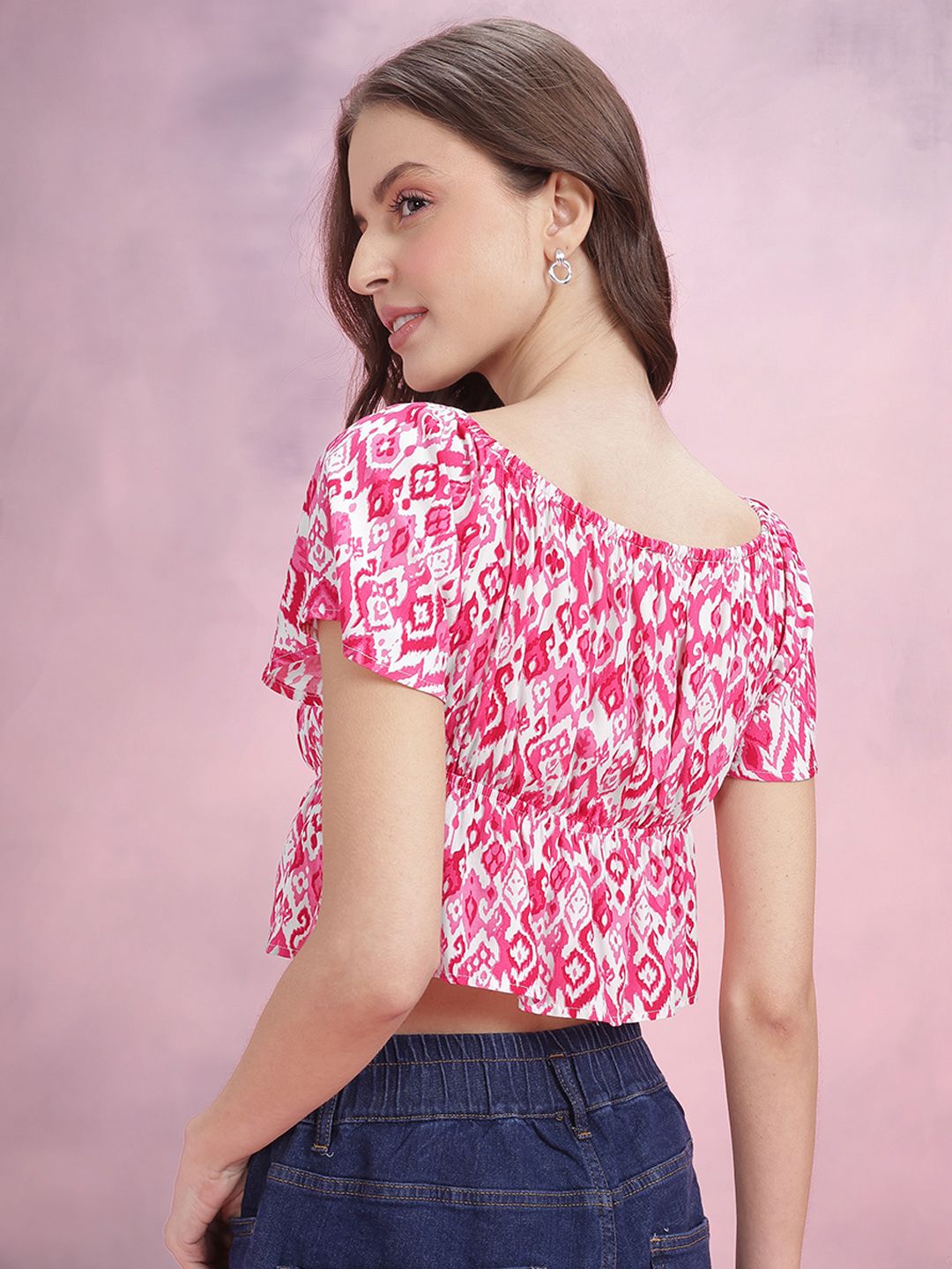 DressBerry Print Puff Sleeve Empire Crop Top