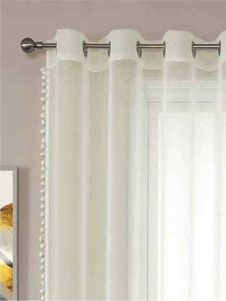 URBAN SPACE Cream-Coloured 2 Pieces Sheer Long Door Curtain