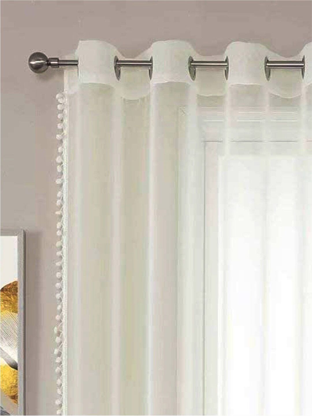 URBAN SPACE Cream-Coloured 2 Pieces Sheer Long Door Curtain
