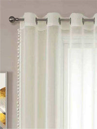 URBAN SPACE Cream-Coloured 2 Pieces Sheer Long Door Curtain