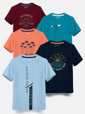 HELLCAT Boys Pack Of 5 Typography Printed Cotton T-shirt