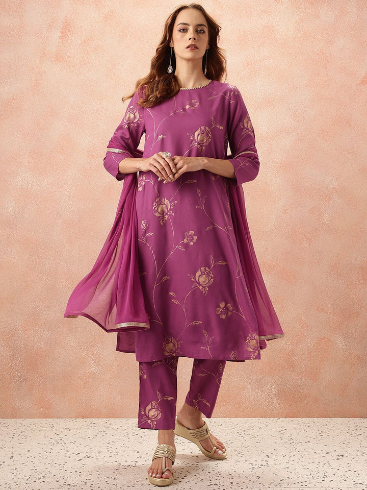 all about you Floral Printed Regular Gotta Patti Kurta with Trousers & With Dupatta