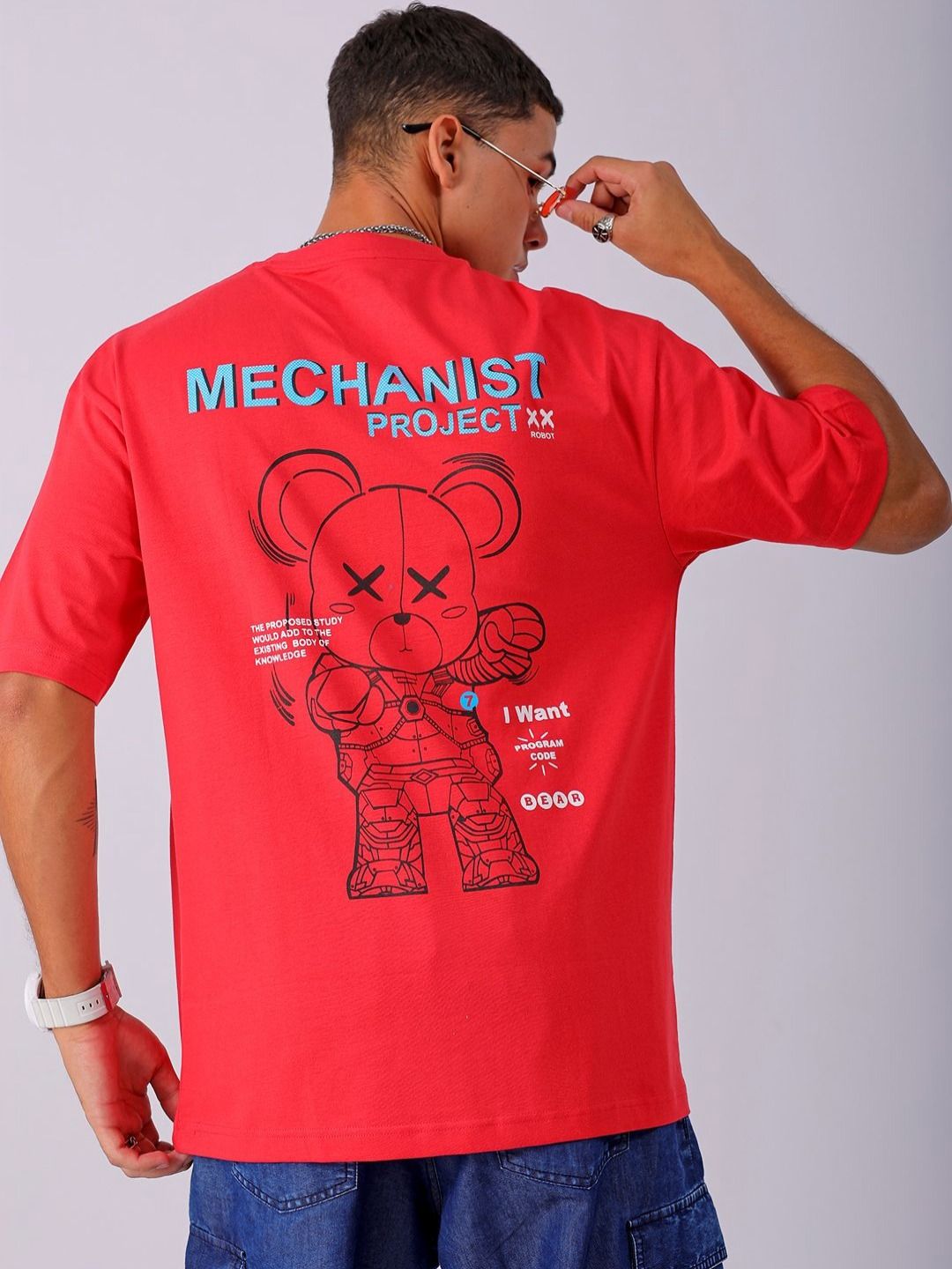 The Indian Garage Co Men Pure Cotton Back Printed Boxy Oversized Round Neck T-shirt