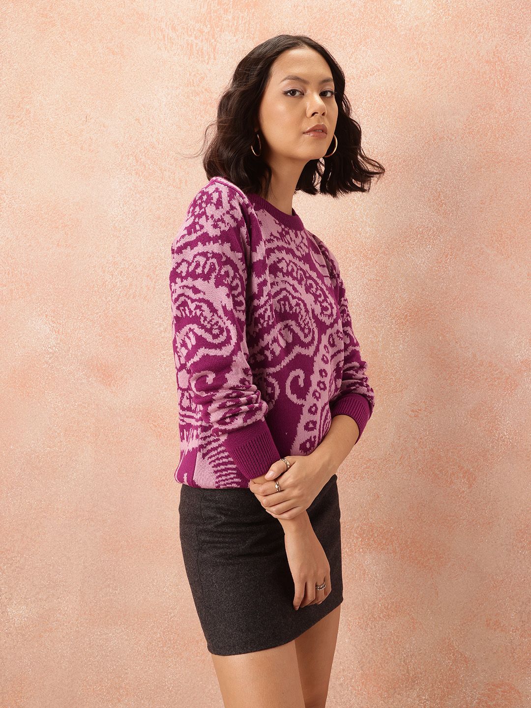 all about you Abstract Print Longline Pure Acrylic Pullover