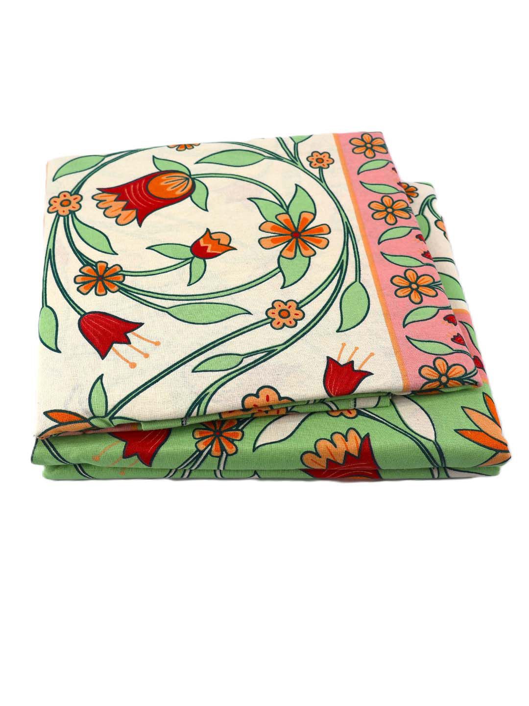 BOMBAY DYEING Cardinal Olive Green Floral 120 TC Cotton Queen Bedsheet Set-2.24 m X 2.54 m
