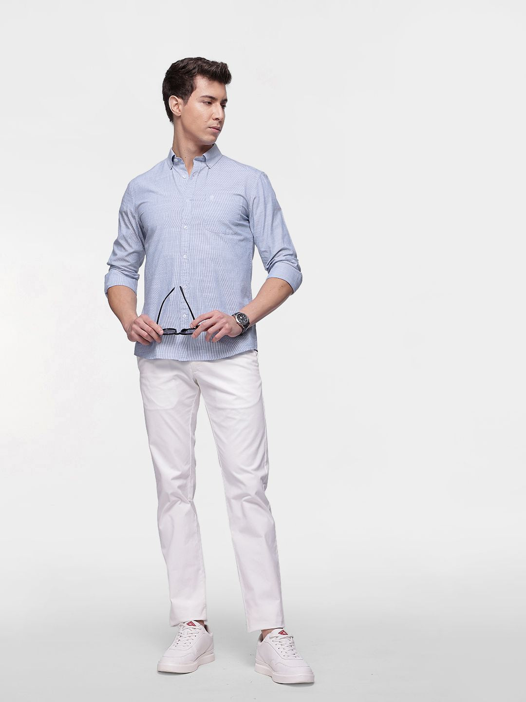 Sambungan Perancis Lelaki Slim Fit berjalur baju kasta tulen