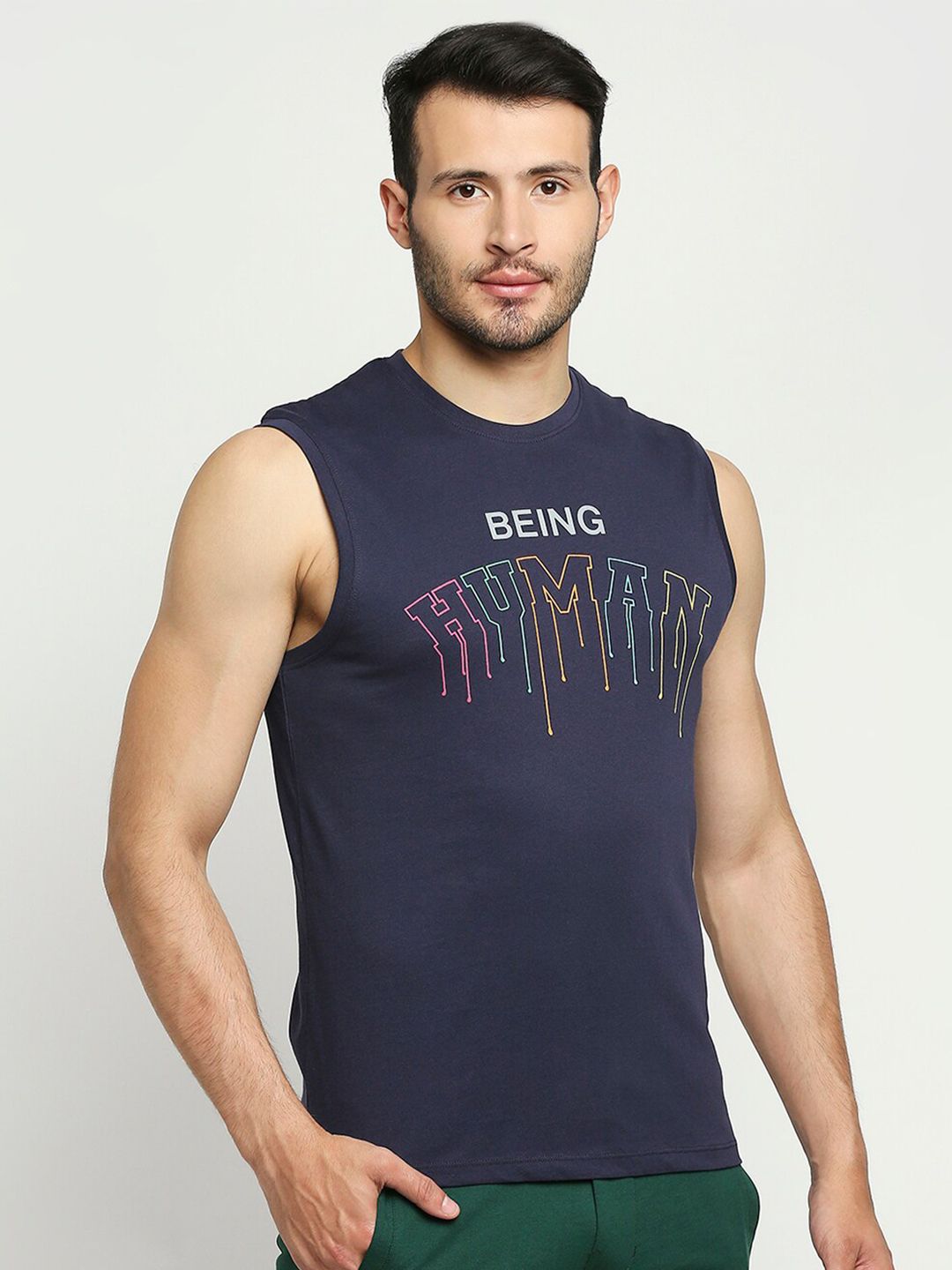 Being Human Men Navy Blue Typography Printed T-shirt