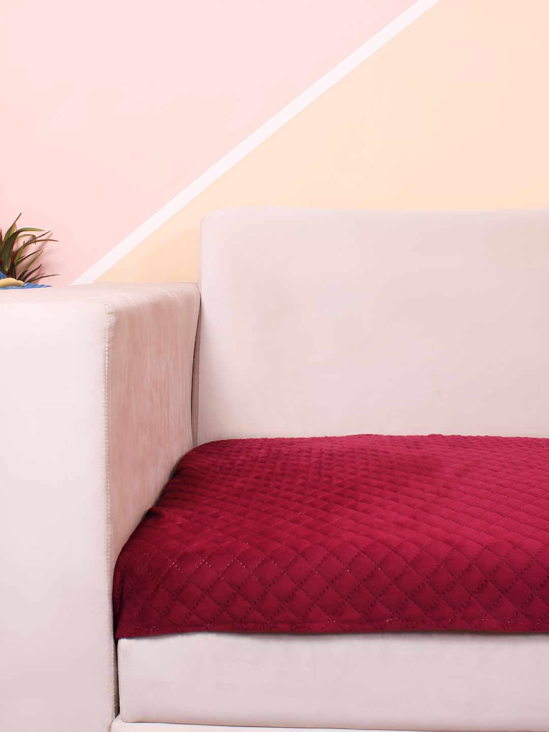 STITCHNEST Maroon Self Design 3 Seater Sofa Cover