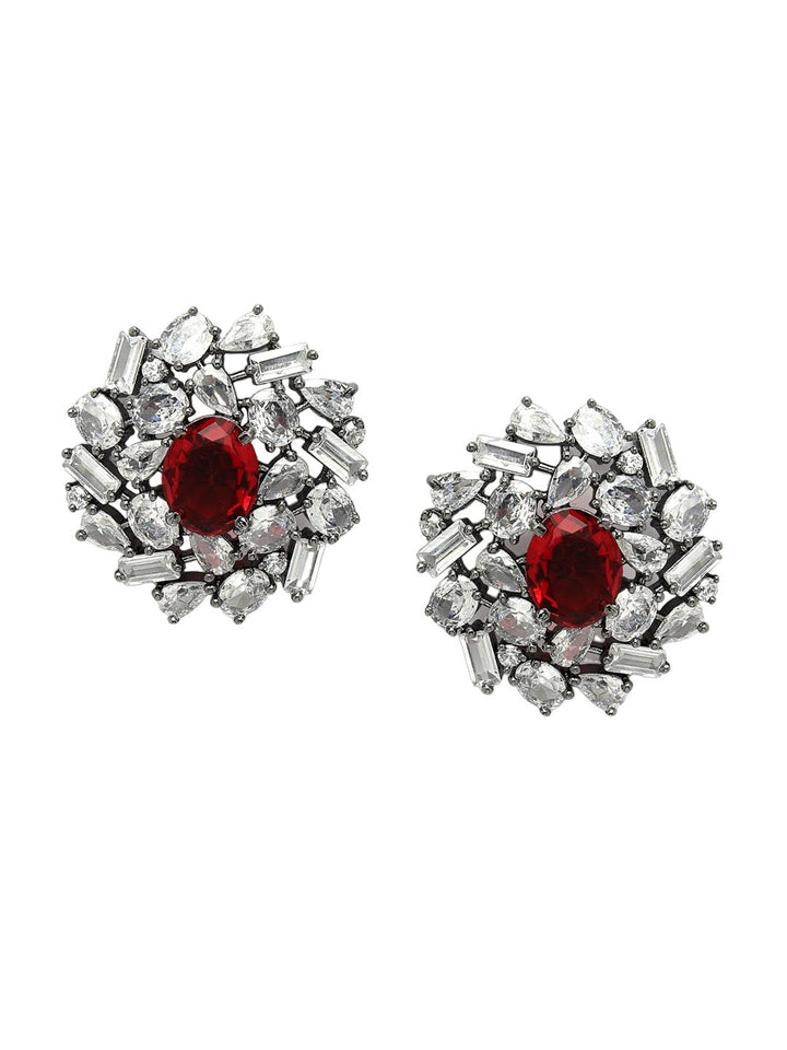 Karatcart perak bersalut zirkonia bersalut floral stud anting-anting