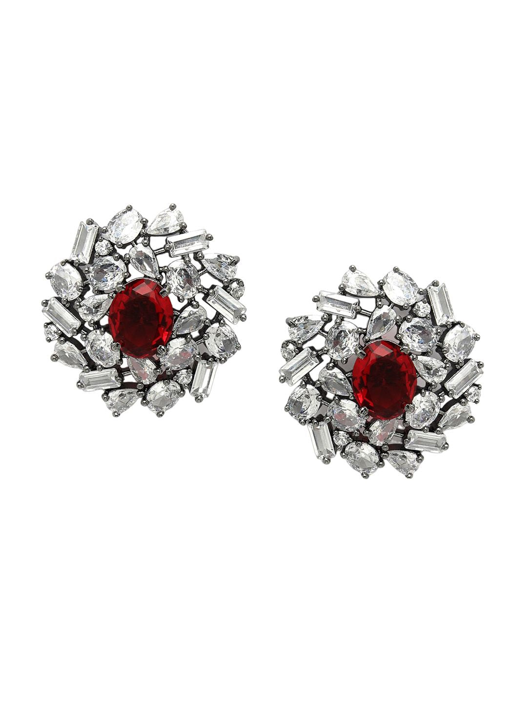 Karatcart perak bersalut zirkonia bersalut floral stud anting-anting
